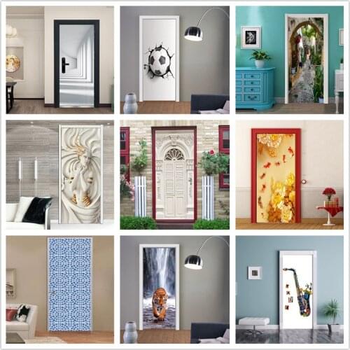 Retro Sculpture Door Stickers Self adhesive Removable DIY Landscape Poster De Portes For Living Room Bedroom Doors Pottery Decal