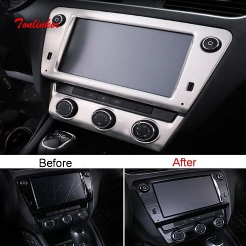Tonlinker Interior Central control Panel Cover sticker for SKODA OCTAVIA 2015-19 Car Styling 1 PCS Stainless steel Cover sticker