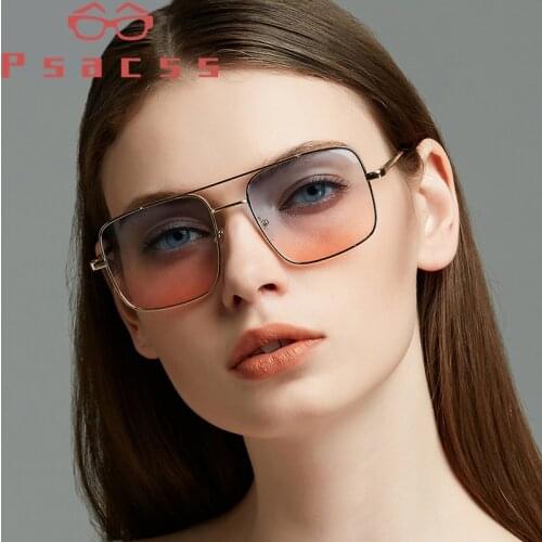 Psacss Vintage Square Sunglasses Women Men Gradient Brand Designer Metal Mirror Glasses Womens Sunglass Lunette De Soleil Femme