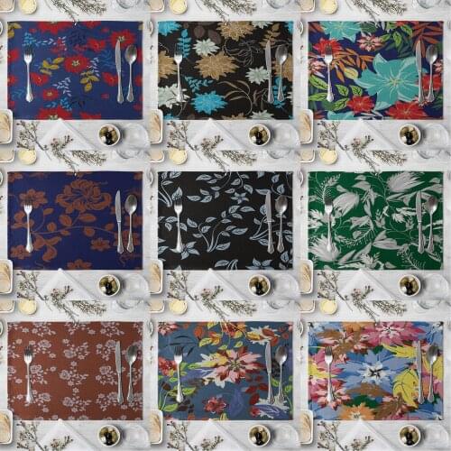 Vintage Floral Painted Placement Plant Linen Insulation Western Food Mat Floral Rectangular Fabric Placemat Coffee Pad