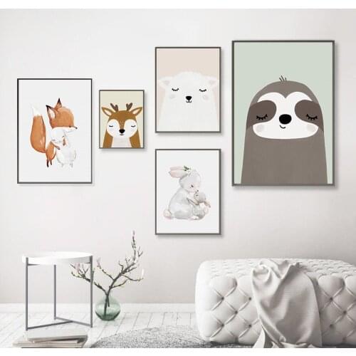 Fun Childrens Fine Wall Art Animal Prints for Nursery Baby Room Rabbit Fox Deer Canvas Picture On The Wall Home Decor No Frame