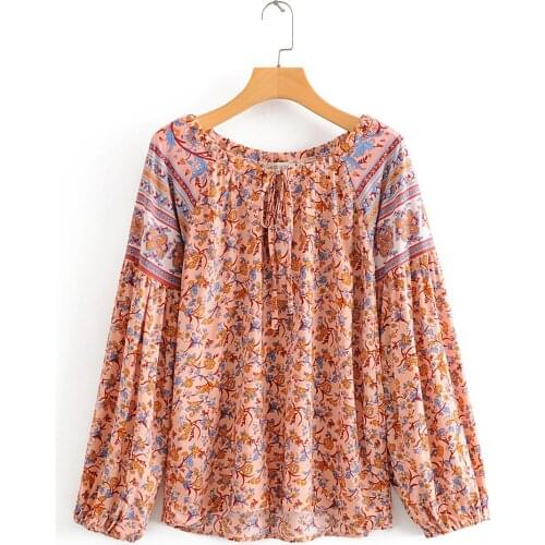 2020 New Women Blouses Printed Long Sleeve Shirt Round Neck Bandwidth Loose Top Summer