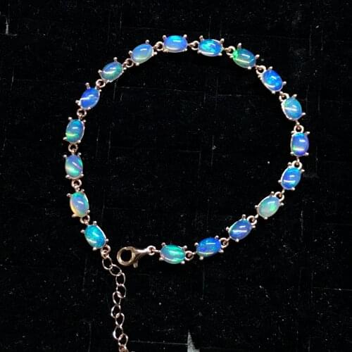 Ladies Fashion Natural Opal Stone 925 Silver Bracelet color changing and colorful Jewelry