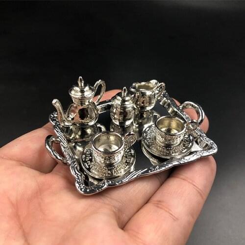 1/6 Scale Dolls Artificial Metal Full Set Of Teacup 12-inch Action Figure Scene Bar Table Metal Tea Set Silver Version In Stock