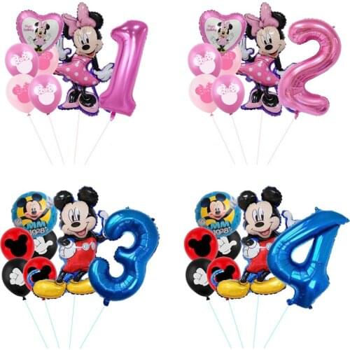 1 set Mickey Minnie Balloons Cartoon Birthday Party Decorations latex number Balloons For Kids Birthday Party Decor Classic Toys