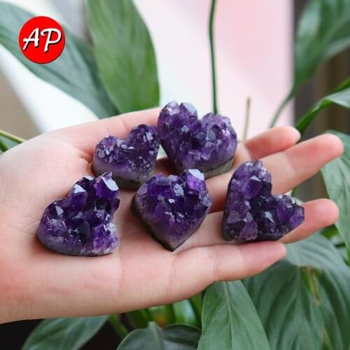 1pc Natural Quartz Heart-shaped Amethyst Cluster Purple Gemstone Decoration Valentines Day Gift