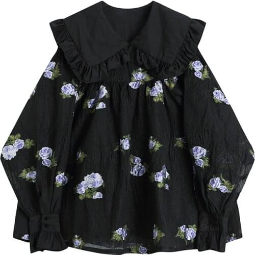 2021 Autumn Winter Flower Print Doll Collar Puff Sleeve Dress Ladies Fashion Loose Chic Dresses vestido