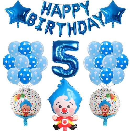 39pcs/Set Plim Clown Foil Helium Balloons Red Blue Number Air Globos Children Happy Birthday Party Decorations Kids Toys Gifts