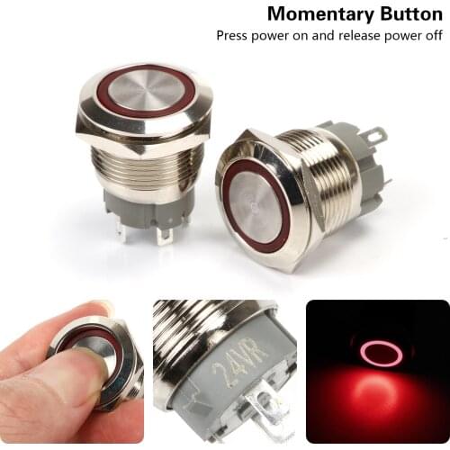 4pcs/lot Momentary or Latching 16mm Metal Push Button Switch LED Light 12V 24V 110V 220V Waterproof Car Auto Power