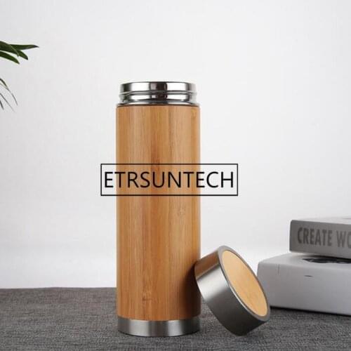 50pcs 360ml 450ml Bamboo Stainless Steel Water Bottle Vacuum Insulated Coffee Travel Vacuum Cup With Tea Infuser Strainer