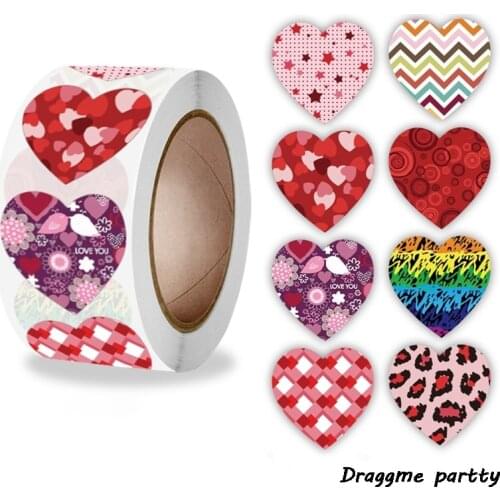 500pcs/roll Valentines Stickers Glitter Heart Sticker Valentines Love Gifts Packaging Decorative Labels Wedding Party Favor