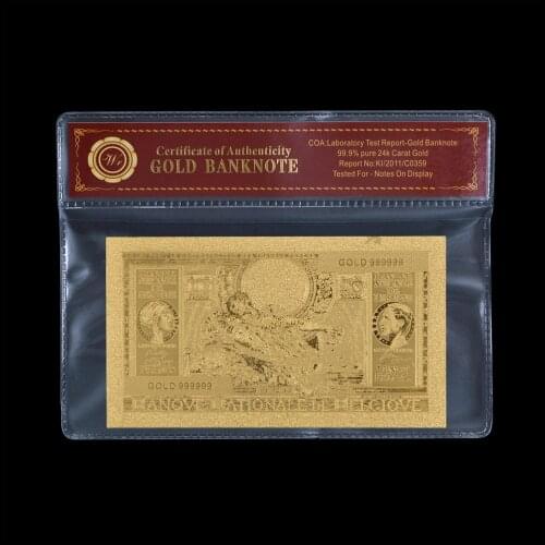 WR Vintage Home Decor 1966 Years Gold Foil Banknote Belgium Franc 100 with COA Frame Gold Plated Value for Collection