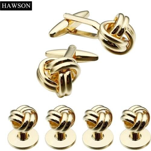 Brand Fashion Jewelry Shinny Cufflink Stud Sets Gold-Color Novelty Twist Cuff links for Men