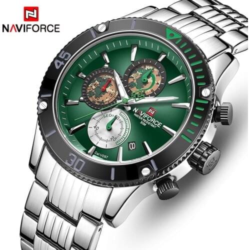 Men Watches NAVIFORCE Top Brand Stainless Steel Quartz Watch Men Chronograph Military Sport Clock Wrist Watch Relogio Masculino