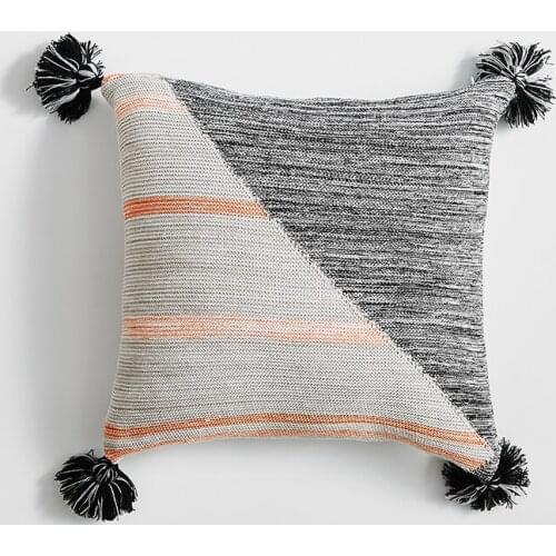 Tassels Cushion Cover Grey Knit Pillow Case 45*45cm Cushion Case Soft for Sofa Bed Nursery Room Decorative