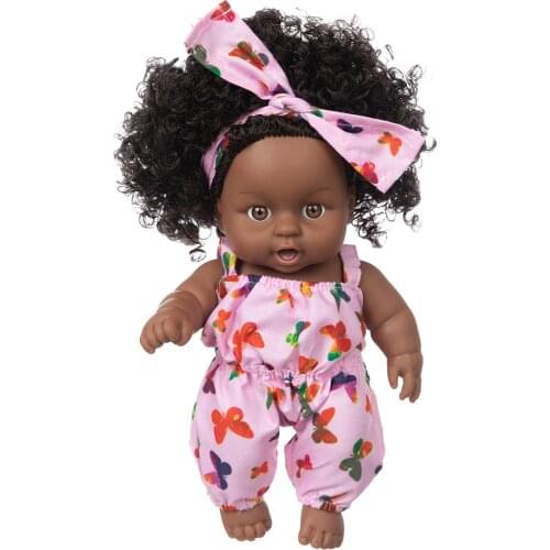Black African Black Dolls Lifelike Explosion Head Wear A Headscarf Baby Cute Curly Black 8-inch Reborn Clothes Vinyl Baby Toy