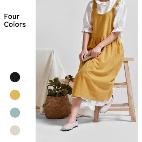 Korean Version of Cotton Apron Household Art Kitchen Florist Barista Work Clothes Pure Color Simple