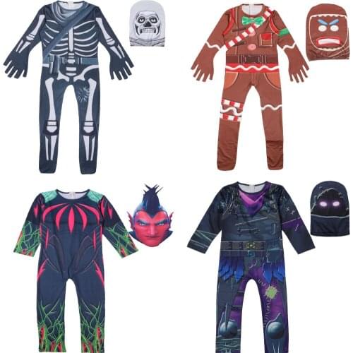 Boys Gingerbread Cosplay Costume Kids Party Halloween Costume for Kids Boys Ghost Skull Jumpsuits Mask Children Xmas Bodysuit