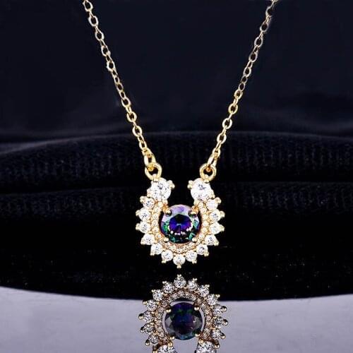 Fashion Dainty U-Shaped Pendant Necklace Inlay Dazzling Color Zircon Golden Jewelry For Women Wedding Party Charm Clavicle Chain