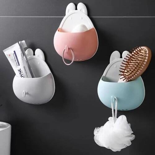 Cartoon Animal Toothbrush Holder Punch-Free Bathroom Wall-Mounted Mouthwash Cup Comb Toothpaste Tube Suspension Storage Rack
