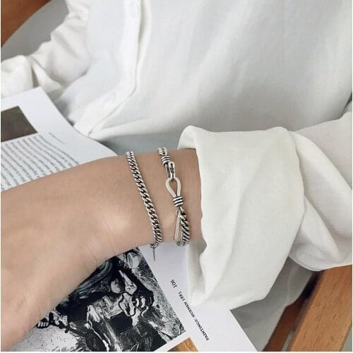 925 Sterling Silver Punk Design English Letter Tag Thai Silver Couple Bracelet For Women Men Jewelry