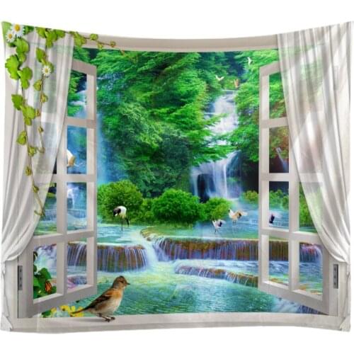 Windows Scenery Tapestry Wall Hanging Cloth Bed Spread Beach Towel Table Cloth Yoga Mat House Decoration Living Room Decoration