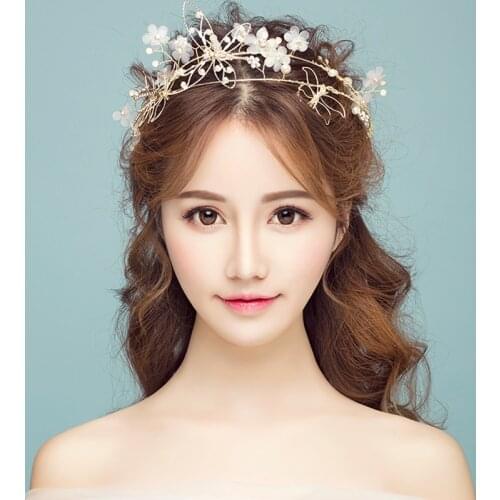 New Arrival Fashion Trendy Handmade Simulated Pearl Opal Beads Butterfly Wedding Jewelry Crown Hair Accrssory For Bridal 2018