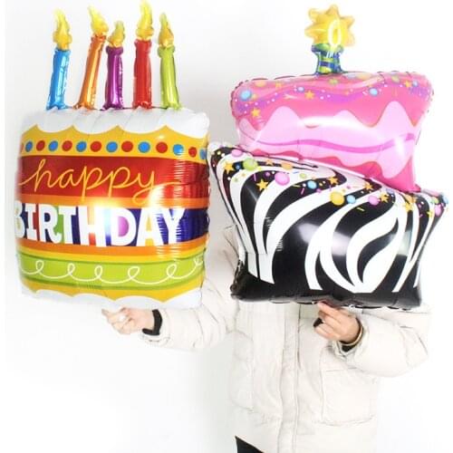 New Large Rainbow Candle Striped Cake Shape Aluminum Film Balloon Birthday Party Childrens Day Toy Baby Shower Decoration