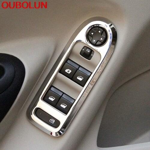 OUBOLUN ABS Chrome Inner Door Window Glass Switch Panel Handrail Armrest Trim Stick Molding 4pcs For Peugeot 301 2013 2014