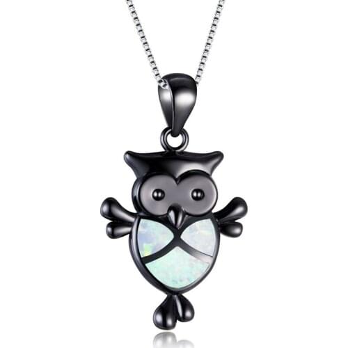Cute Owl Pendant Necklace Fashion White/Blue/Green Imitation Fire Opal Necklace For Women Jewelry Accessories Statement Gift