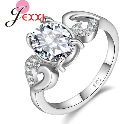 Romantic Heart Shape Hollow Out Cubic Zircon Wedding Engagement Women Rings Fashion 925 Sterling Silver Jewelry Accessory
