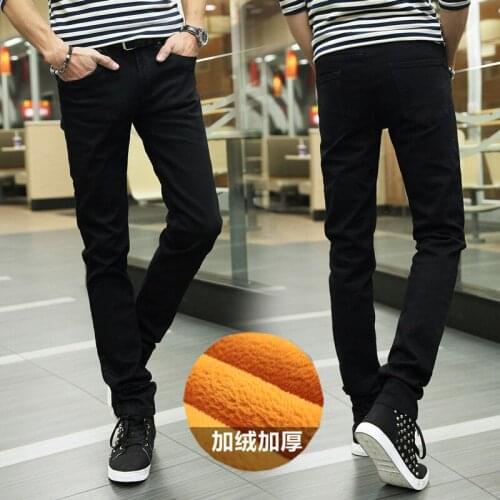 Special offer hot sale young men 8913 stretch feet plus velvet thick jeans four seasons mid-waist mens trousers
