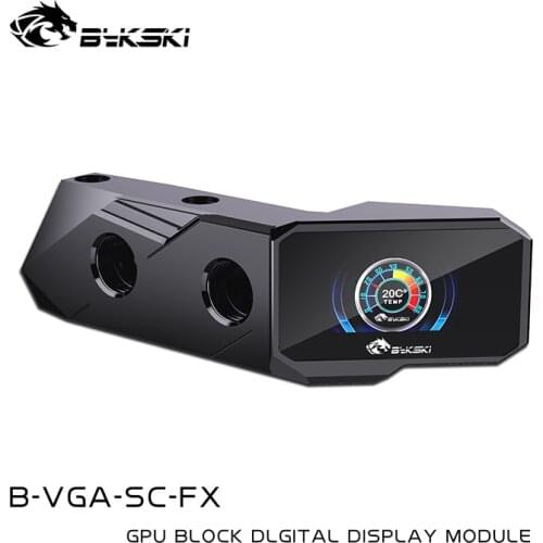 BYKSKI Vertical GPU Water Block Mount Thermometer,Temperature Display LCD Screen Component,Black,Transparent,G1/4 ,B-VGA-SC-FX