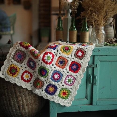 Handmade Crochet blanket Mats Hand hooked crochet blankets cushion felt Rural pastoral style Manual Vintage Table Runner Cover