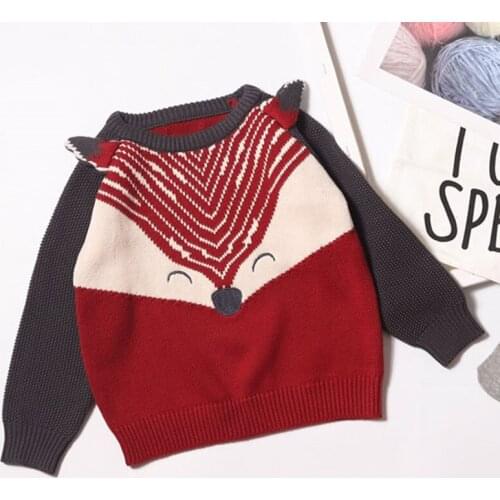 Autumn Baby Kids Boys Girls Long Sleeve Fox Printing Knit Sweater Winter Baby Kids Boys Girls Pullover Sweaters Clothes