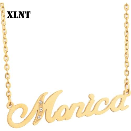XLNT Monica Name Necklace Custom Necklace Stainless Steel Gold Necklace Personalized Name Necklaces For Women Men Boho Jewelry