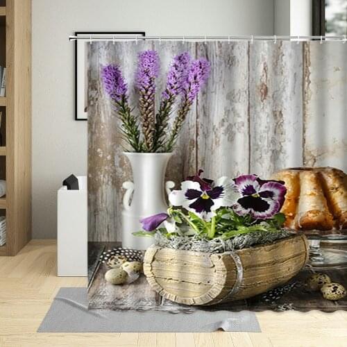 Purple Lavender Flowers Shower Curtain Romantic Floral Plant Bathroom Decor Polyester Fabric Waterproof Curtains With Hooks