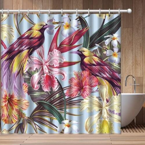 Flower Birds Pink Fashion 3D Print Shower Curtain Bathroom Set With Waterproof Hook Bath Curtains Cartoon Kids African Funny
