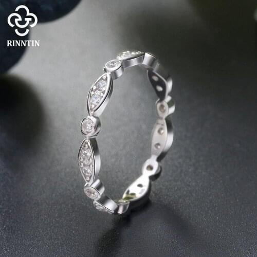 Rinntin 925 Sterling Silver Women Wedding Band Prong Setting Clear AAA Zircon Eternal Rings for Female Jewelry TSR71