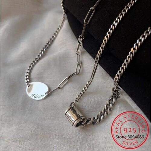 925 Sterling Silver Hollow Oval Necklace for Women Geometric Circle Clavicle Chain Jewelry Gifts S-N740