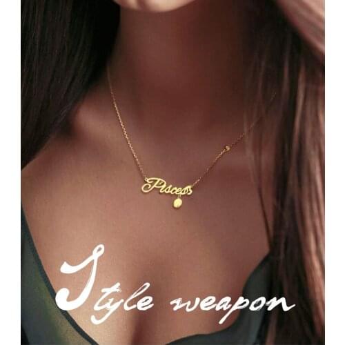 Creativity European Zircon Necklace Jewelry English Letter Alphabet Necklace Girls 12 Constellation Zodiac Crystal for Women BFF