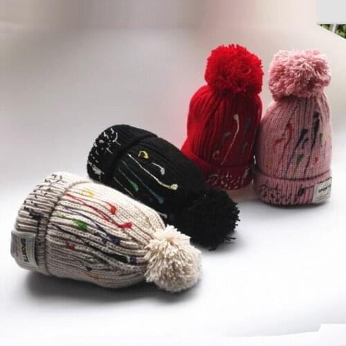 Winter Womens Thick Fleece Plush Warm Knitted Hats Inside Ladie Girl Print Pom Knitting Beanies Skullies Caps Bone Gorras