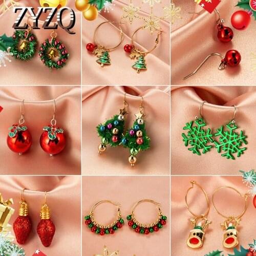 ZYZQ 2020 Christmas Ornaments For Women Fashion Christmas Hat Bells Donut Earrings New Years Gift Jewelry Set