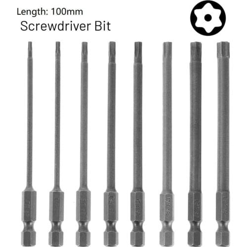 1PC Magnetic Tamper Proof Security Drill Bit Set Torx Screwdriver Bit 100mm T8 T10 T15 T20 T25 T27 T30 T40 1/4" Hex Bits Driver