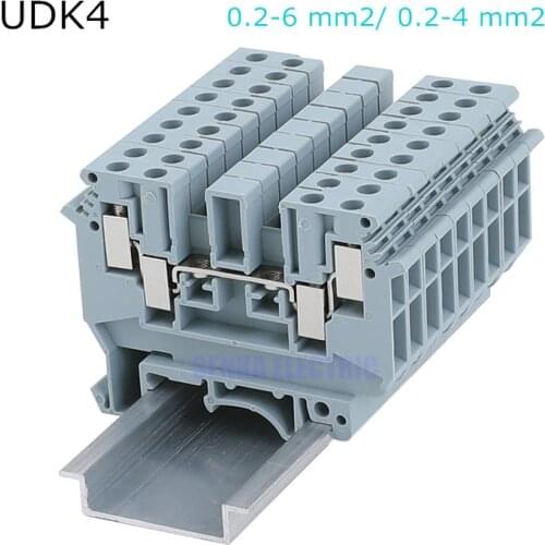 10pcs Phonex Type UDK4 Din Rail Wiring Conductor Quick Connector Super Thin Copper Modular Screw Terminal Blocks UDK-4