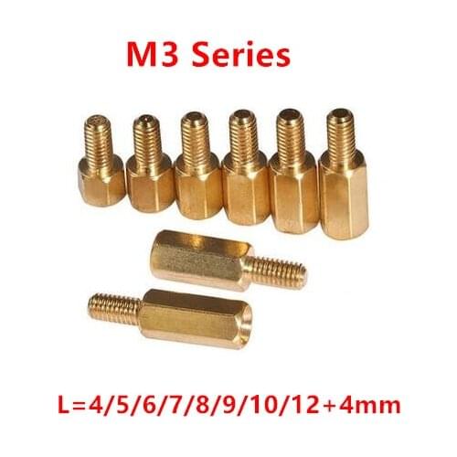 100pcs 3mm Thread M3 Hex Brass Standoff Spacer Male to Female Brass spacing screws pillar M3*4/5/6/7/8/9/10/11/12/13/14/16+4mm
