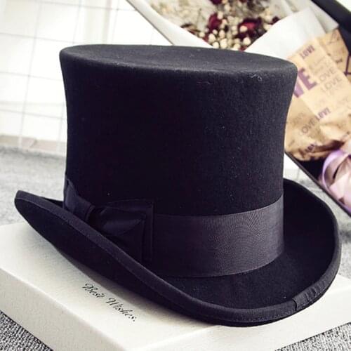 18.0cm(7 in.) Black Men or Women Wool High Top Hat /Uncle Sam Magician Stove Pipe Hat / Gun Rose Slash Sherlock Hat