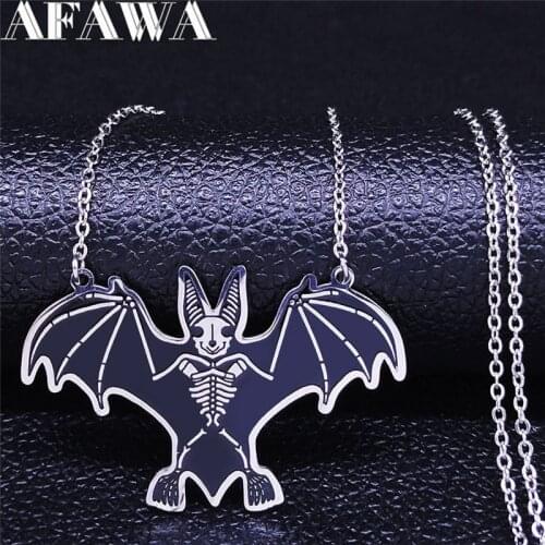 2021 Fashion Bat Stainless Steel Statement Necklace for Women Black Color Necklace Jewelry collares de acero inoxida N898S02