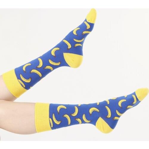 3 pair from turkey high quality cotton happy socks Man Mens lot pack wholesale socs design blue yellow banana plantain fruit
