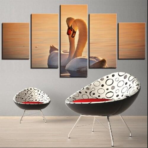 5 Pieces Swans Canvas Posters Birds Wallpapers Love Abstract Painting Animals Pictures Sunset For Home Room Improvement Decor